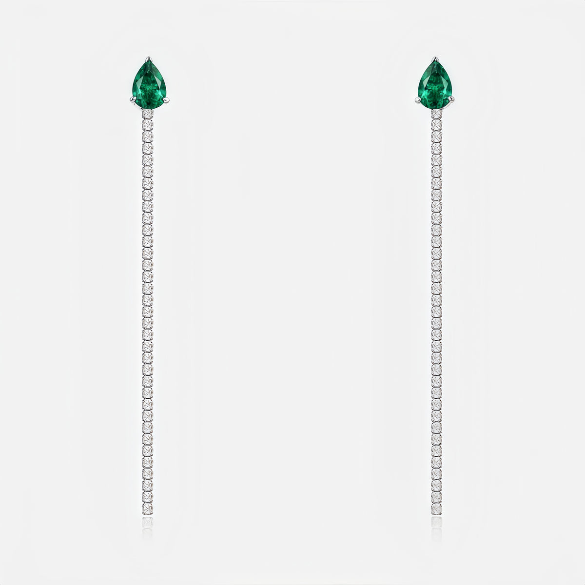 Premium Cascading Dew: Teardrop Lab-Grown Emerald Tassel Drop Earrings | 925 Silver