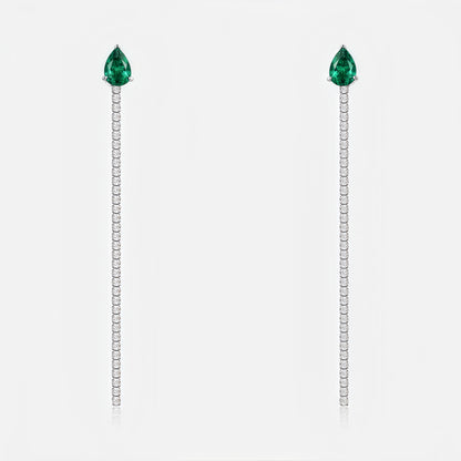 Premium Cascading Dew: Teardrop Lab-Grown Emerald Tassel Drop Earrings | 925 Silver