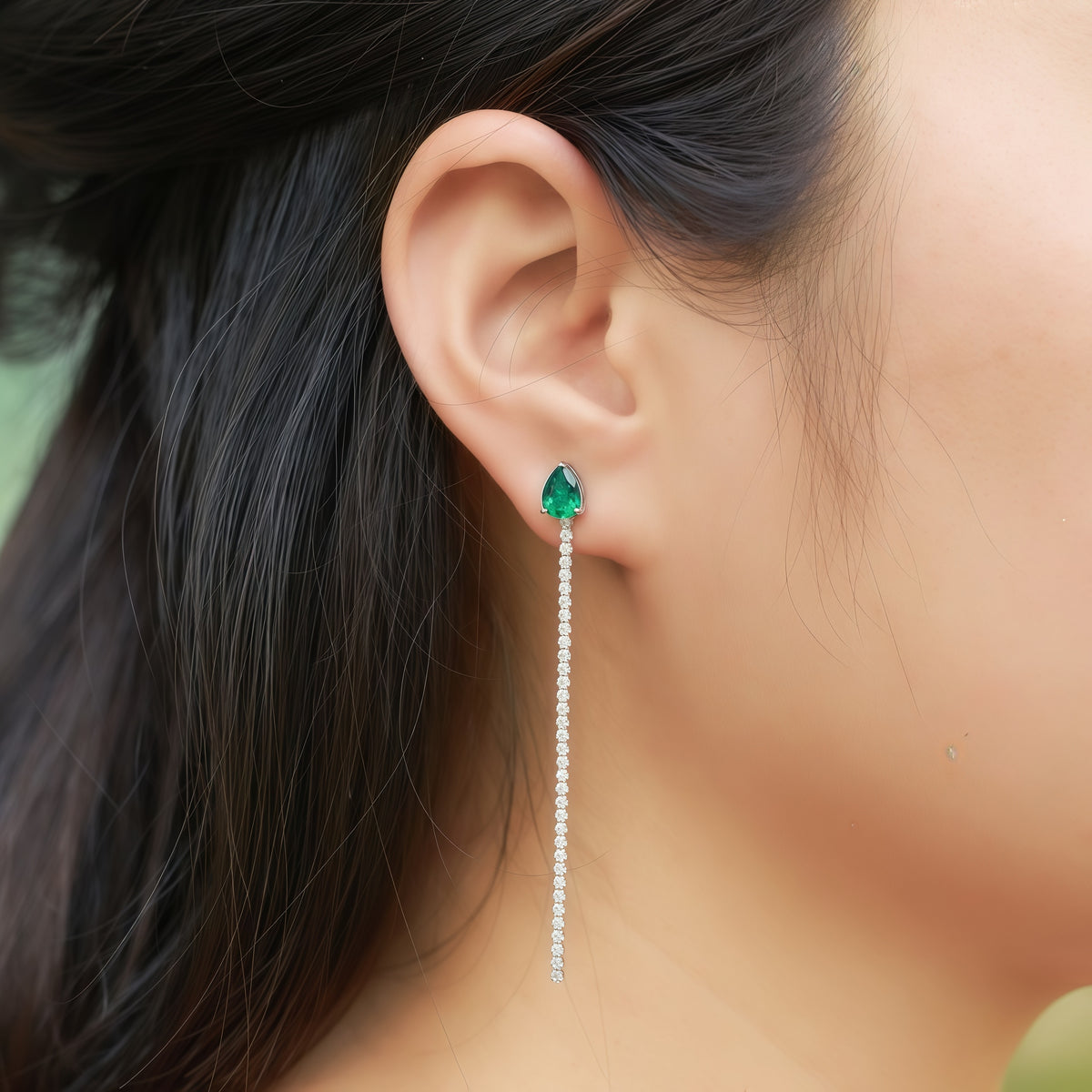 Premium Cascading Dew: Teardrop Lab-Grown Emerald Tassel Drop Earrings | 925 Silver