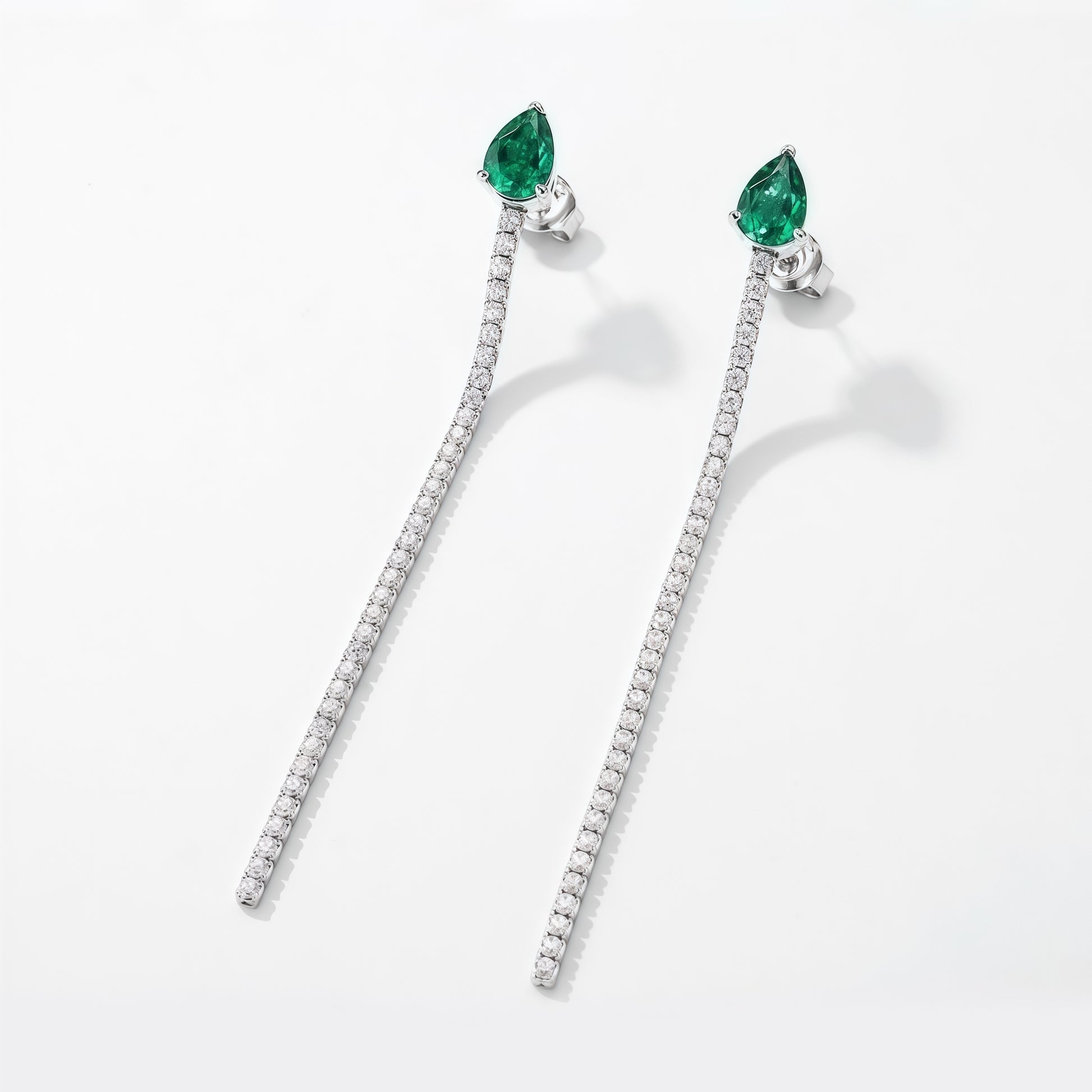 Premium Cascading Dew: Teardrop Lab-Grown Emerald Tassel Drop Earrings | 925 Silver
