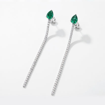 Premium Cascading Dew: Teardrop Lab-Grown Emerald Tassel Drop Earrings | 925 Silver