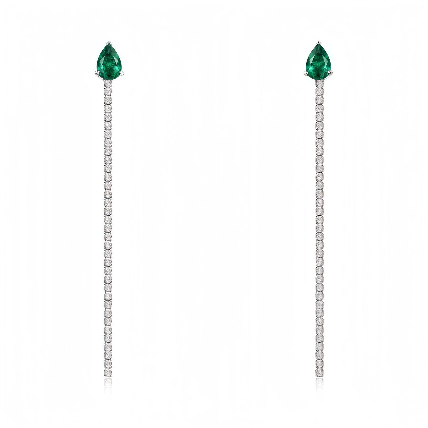 Premium Cascading Dew: Teardrop Lab-Grown Emerald Tassel Drop Earrings | 925 Silver