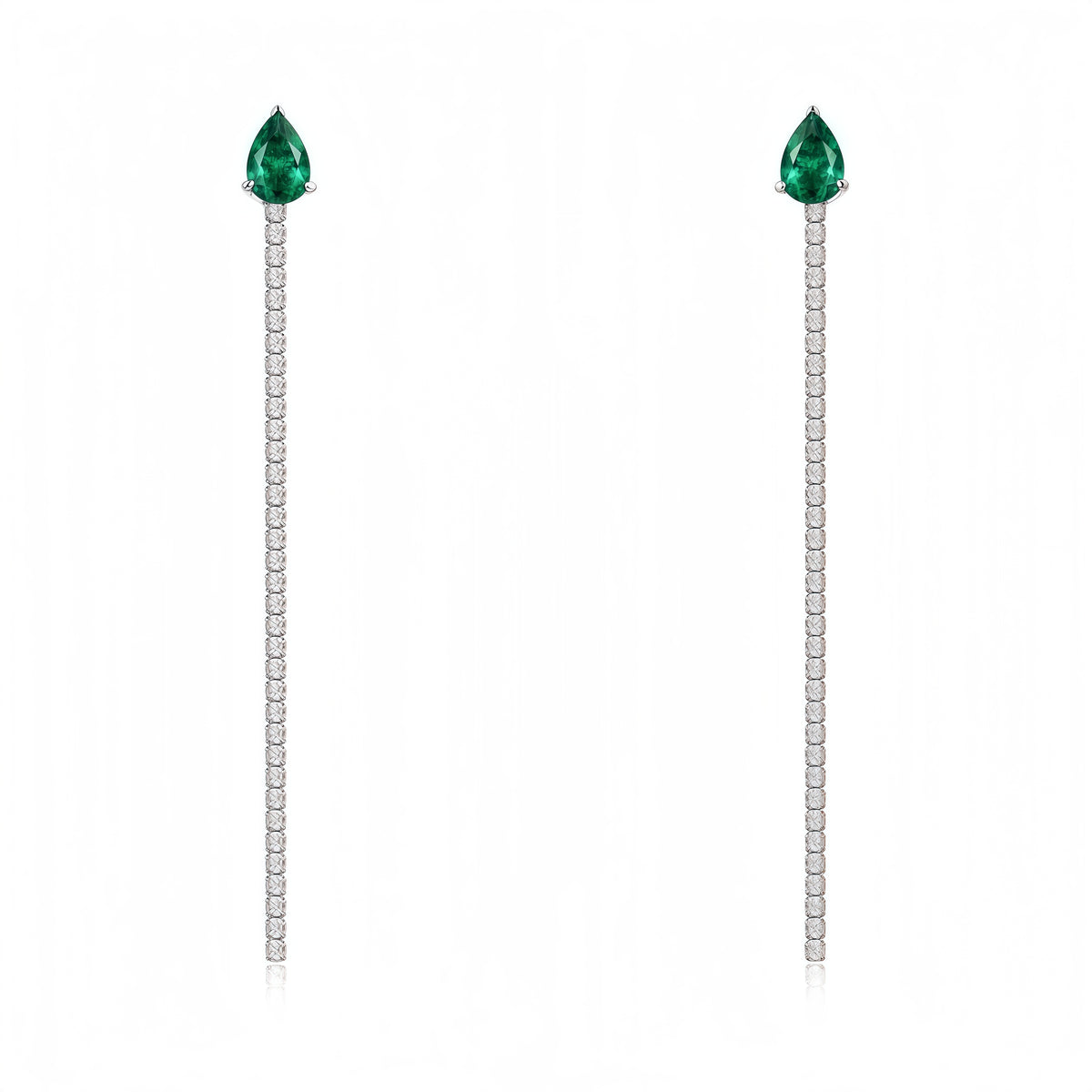 Premium Cascading Dew: Teardrop Lab-Grown Emerald Tassel Drop Earrings | 925 Silver