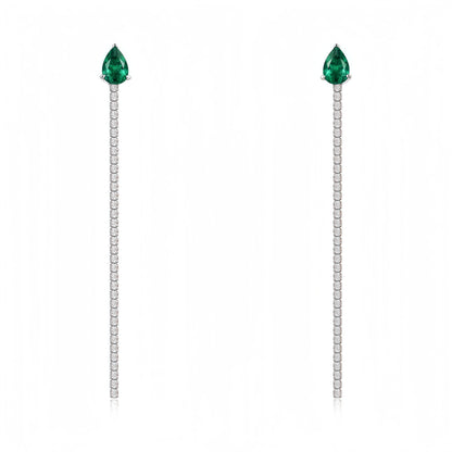 Premium Cascading Dew: Teardrop Lab-Grown Emerald Tassel Drop Earrings | 925 Silver
