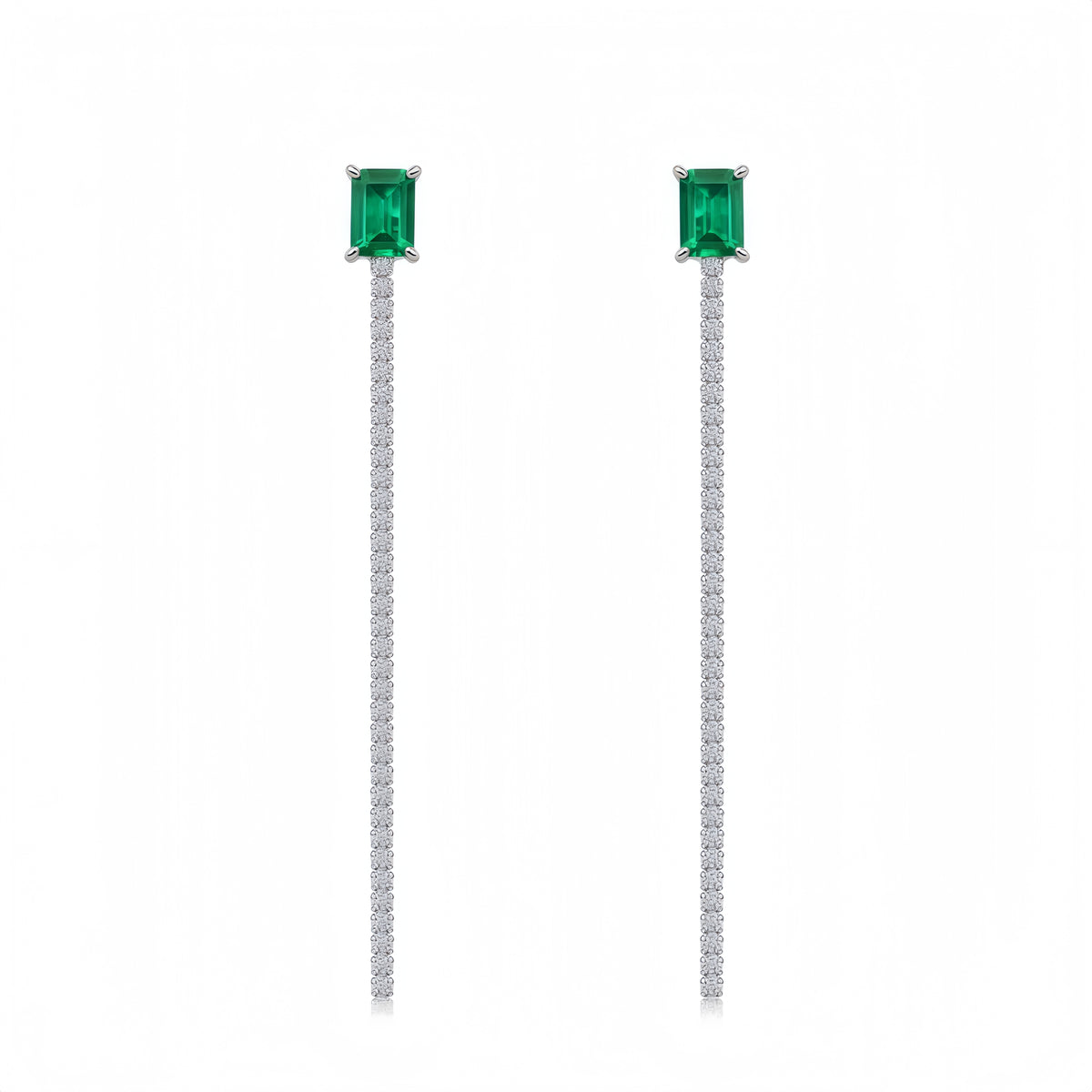 Premium Cascading Dew: Teardrop Lab-Grown Emerald Tassel Drop Earrings | 925 Silver