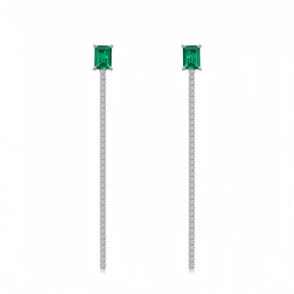 Premium Cascading Dew: Teardrop Lab-Grown Emerald Tassel Drop Earrings | 925 Silver