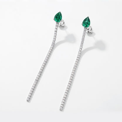 Premium Cascading Dew: Teardrop Lab-Grown Emerald Tassel Drop Earrings | 925 Silver