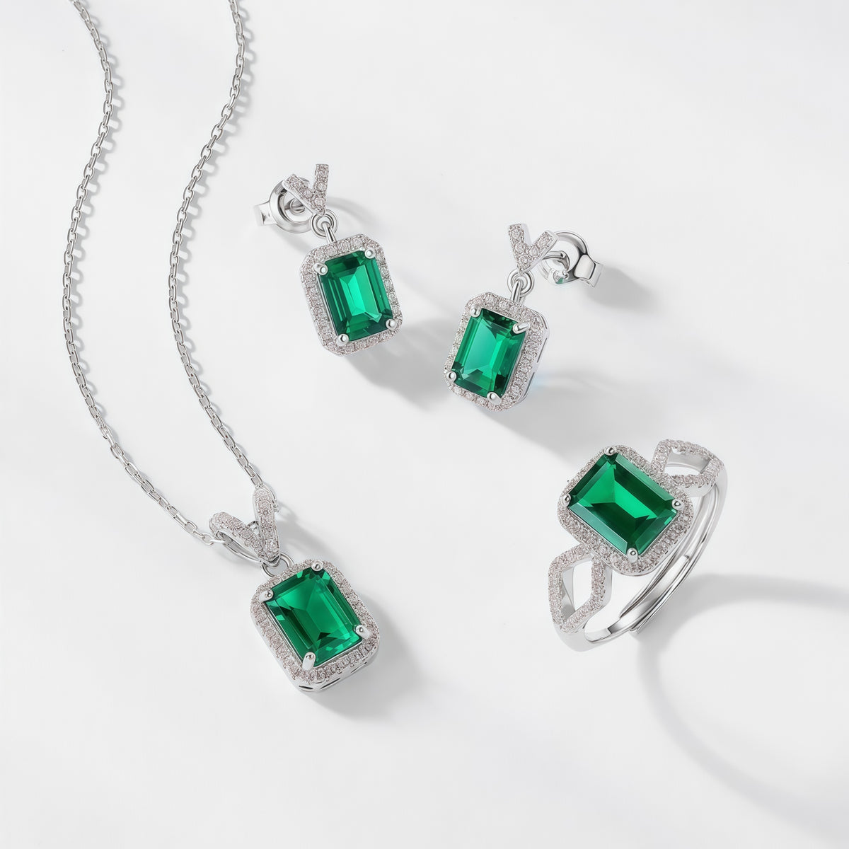 Chic Emerald-Cut Lab-Grown Emerald Drop Earrings - 925 Sterling Silver - Dapaza Jewelry