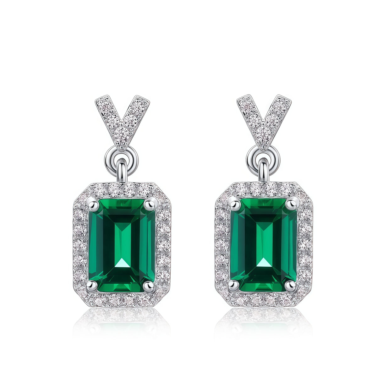 Chic Emerald-Cut Lab-Grown Emerald Drop Earrings - 925 Sterling Silver - Dapaza Jewelry