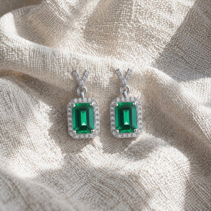 Chic Emerald-Cut Lab-Grown Emerald Drop Earrings - 925 Sterling Silver - Dapaza Jewelry