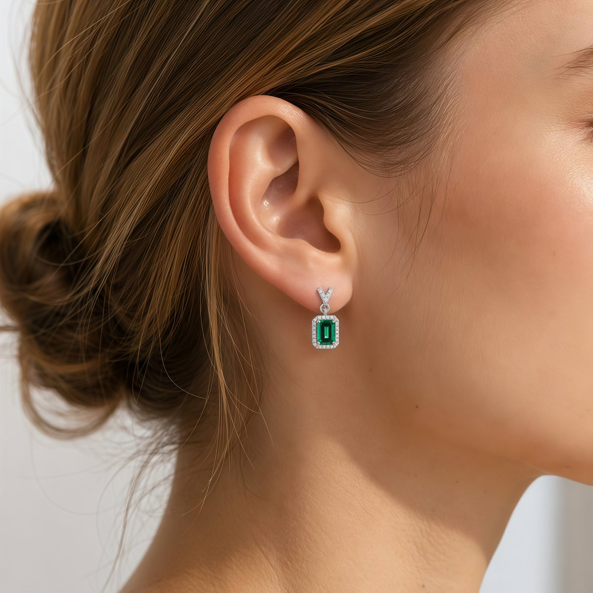 Chic Emerald-Cut Lab-Grown Emerald Drop Earrings - 925 Sterling Silver - Dapaza Jewelry