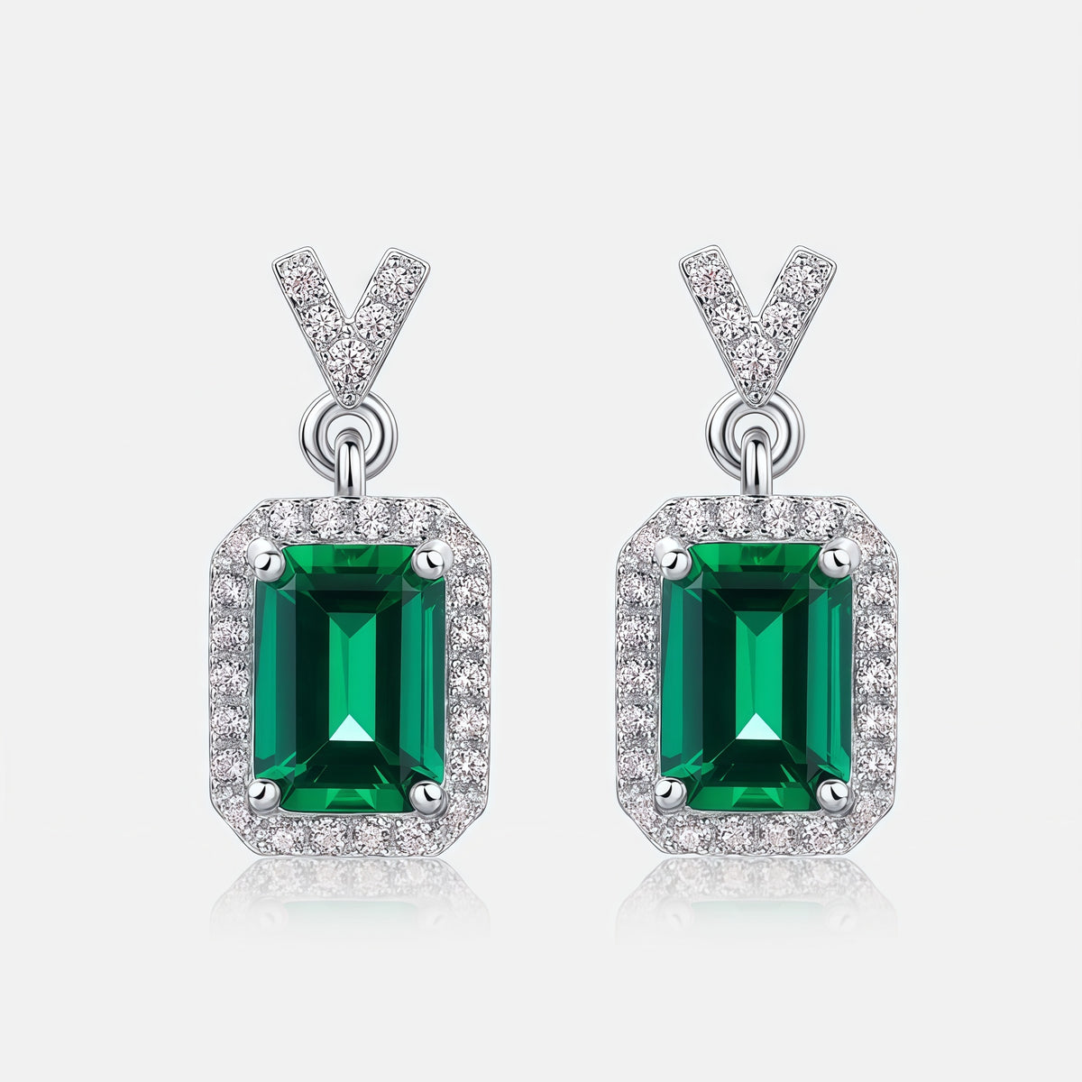 Chic Emerald-Cut Lab-Grown Emerald Drop Earrings - 925 Sterling Silver - Dapaza Jewelry