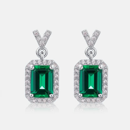 Chic Emerald-Cut Lab-Grown Emerald Drop Earrings - 925 Sterling Silver - Dapaza Jewelry