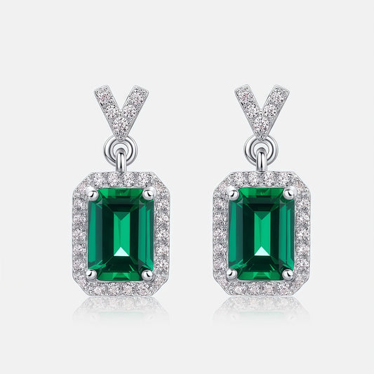 Chic Emerald-Cut Lab-Grown Emerald Drop Earrings - 925 Sterling Silver - Dapaza Jewelry