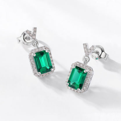 Chic Emerald-Cut Lab-Grown Emerald Drop Earrings - 925 Sterling Silver - Dapaza Jewelry