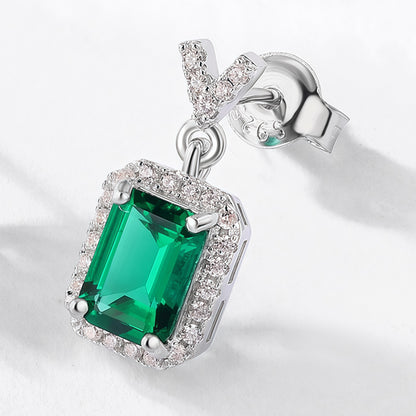 Chic Emerald-Cut Lab-Grown Emerald Drop Earrings - 925 Sterling Silver - Dapaza Jewelry