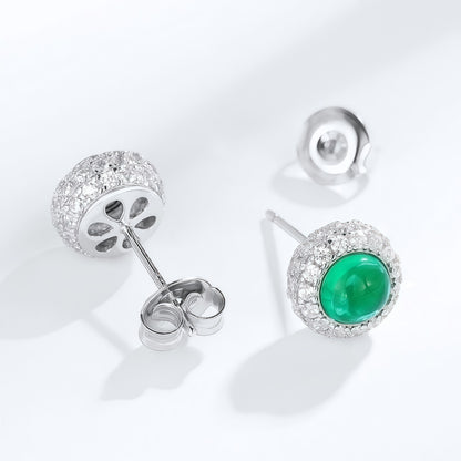 Premium Classic Round: Dainty Lab-Grown Emerald Stud Earrings | 925 Silver
