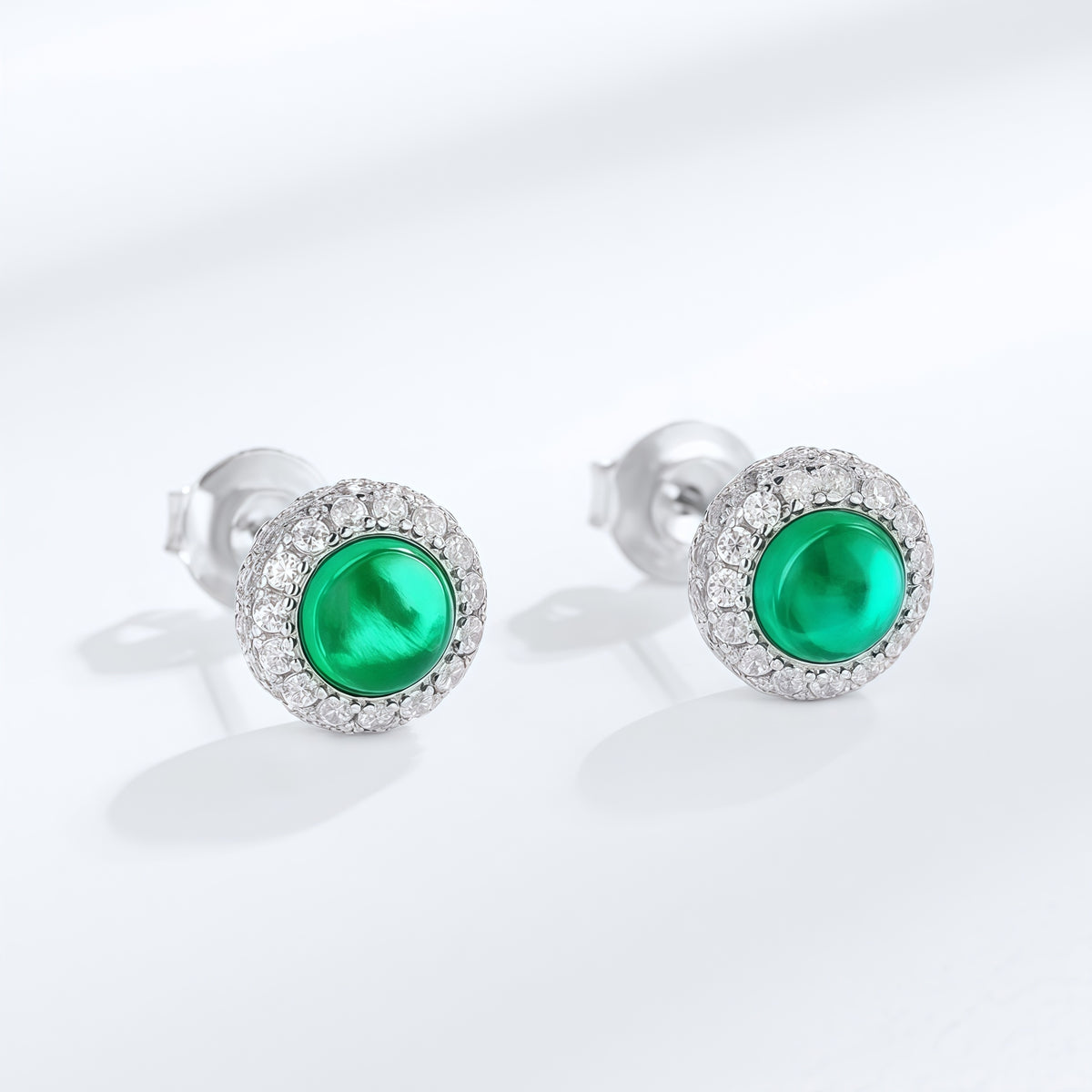 Premium Classic Round: Dainty Lab-Grown Emerald Stud Earrings | 925 Silver
