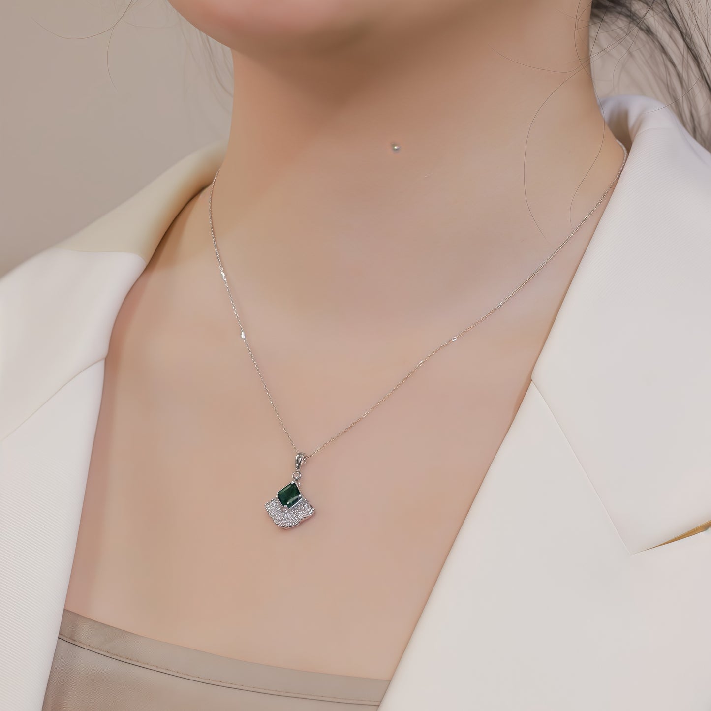 Premium Classic Simplicity: Lab-Grown Emerald Pendant Necklace | 925 Sterling Silver