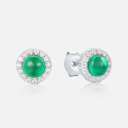 Classic Round: Dainty Lab-Grown Emerald Stud Earrings | 925 Silver | Dapaza