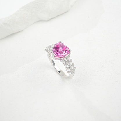Heart-Shaped Lab-Grown Emerald Ring - S925 Sterling Silver with Baguette Accents
