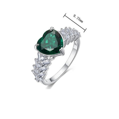 Heart-Shaped Lab-Grown Emerald Ring - S925 Sterling Silver with Baguette Accents