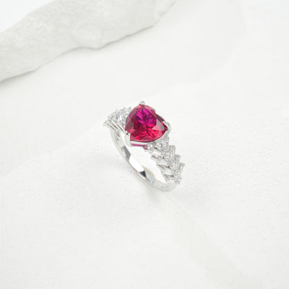 Heart-Shaped Lab-Grown Emerald Ring - S925 Sterling Silver with Baguette Accents