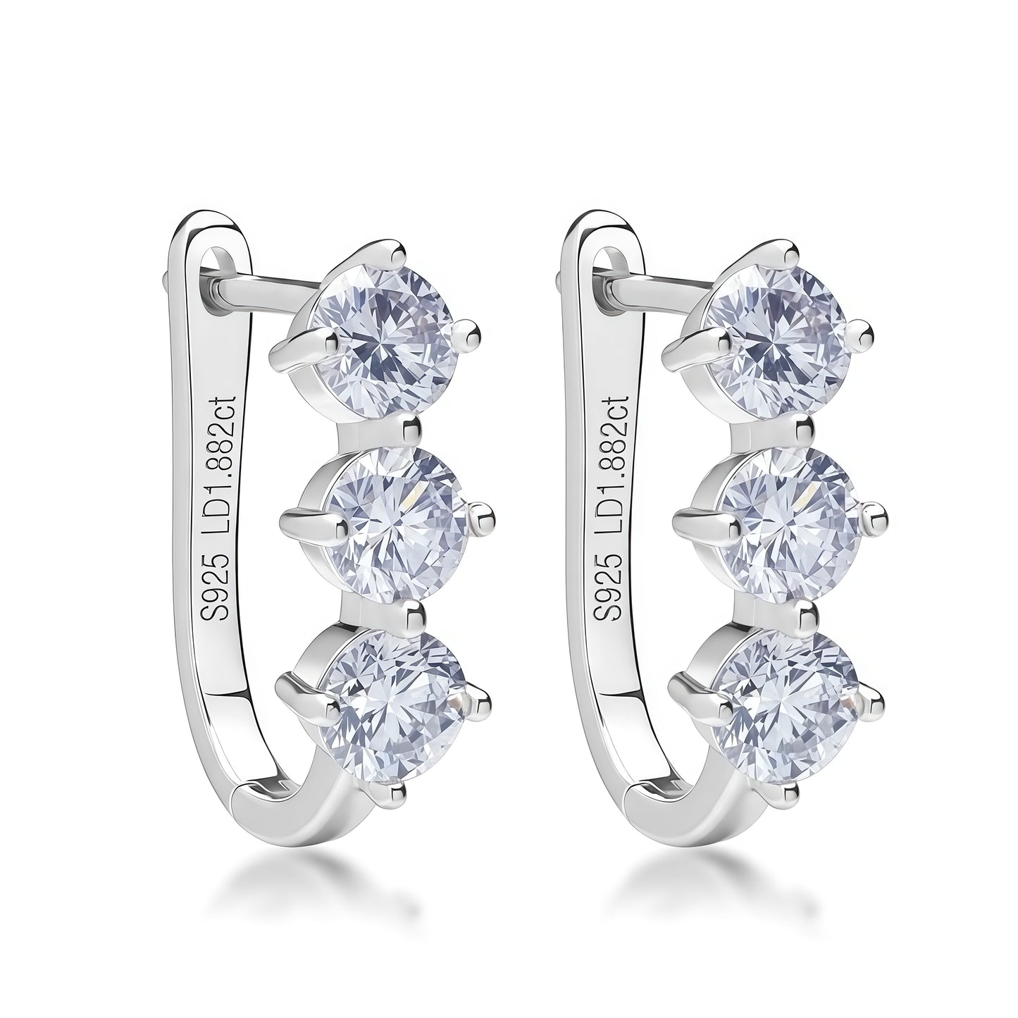 1.92ctw Round Cut HPHT Lab Grown Diamond Huggie Hoop Earrings in S925 Silver
