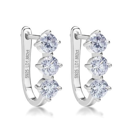 1.92ctw Round Cut HPHT Lab Grown Diamond Huggie Hoop Earrings in S925 Silver