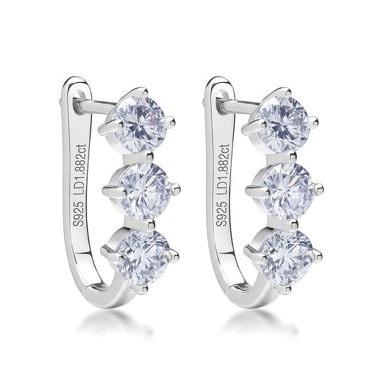 1.92ctw Round Cut HPHT Lab Grown Diamond Huggie Hoop Earrings in S925 Silver