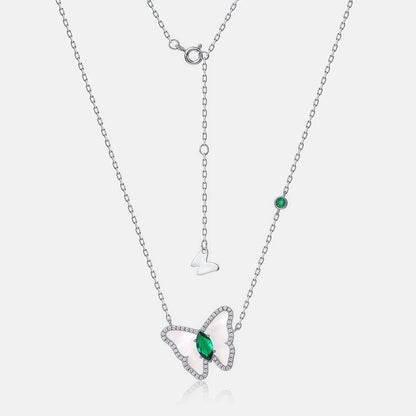 Premium Coastal Charm: Shell Butterfly & Lab-Grown Emerald Necklace | 925 Silver