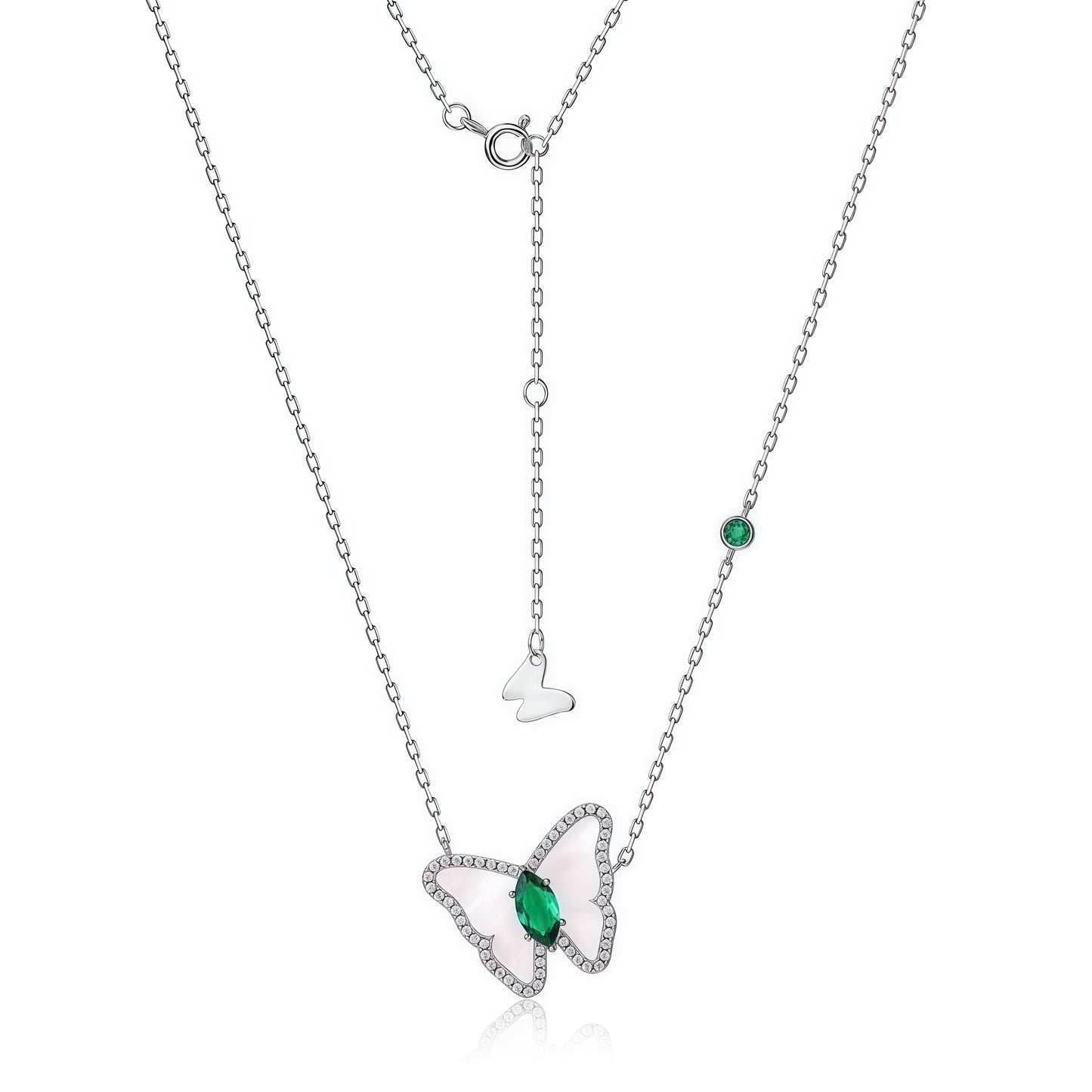 Premium Coastal Charm: Shell Butterfly & Lab-Grown Emerald Necklace | 925 Silver