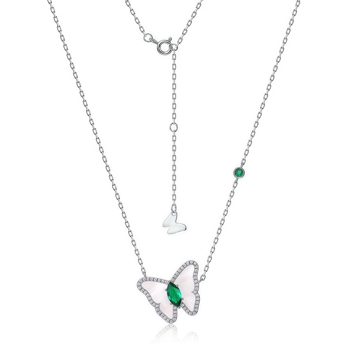 Premium Coastal Charm: Shell Butterfly & Lab-Grown Emerald Necklace | 925 Silver