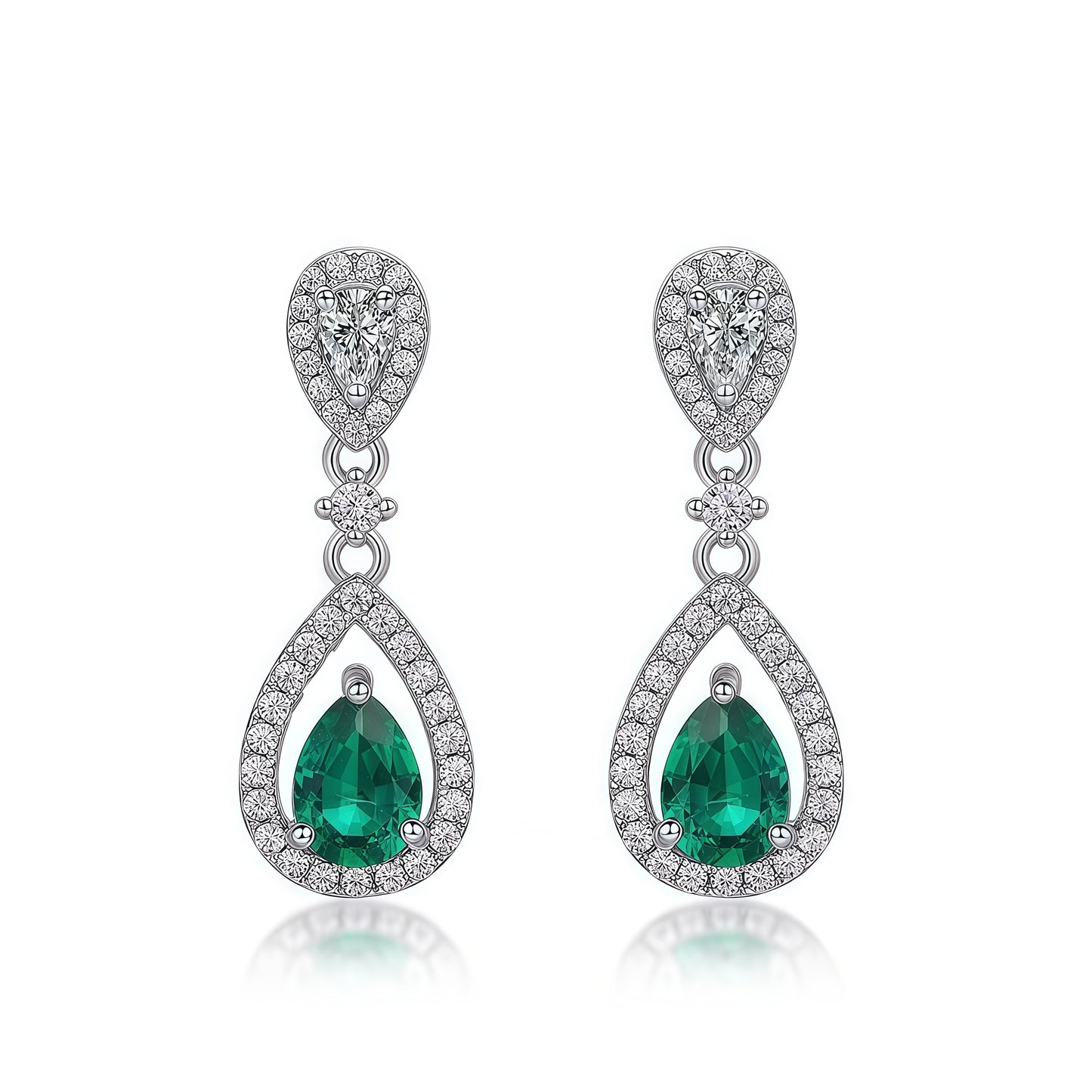 Premium Crystal Dew: Pear-Cut Lab-Grown Emerald Long Drop Earrings | 925 Silver