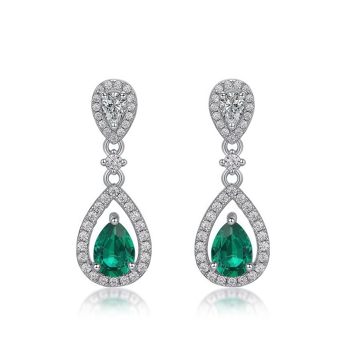 Premium Crystal Dew: Pear-Cut Lab-Grown Emerald Long Drop Earrings | 925 Silver