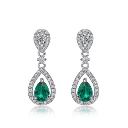 Premium Crystal Dew: Pear-Cut Lab-Grown Emerald Long Drop Earrings | 925 Silver