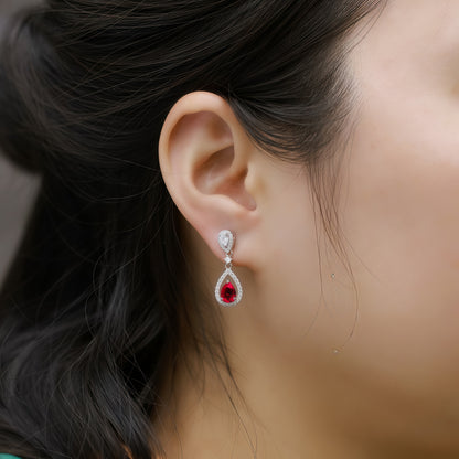 Premium Crystal Dew: Pear-Cut Lab-Grown Emerald Long Drop Earrings | 925 Silver