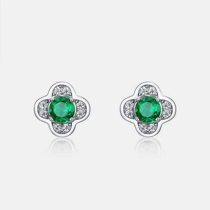 Dainty Clover 0.45CT Lab-Grown Emerald Stud Earrings - 925 Sterling Silver - Dapaza Jewelry