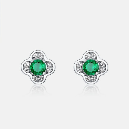 Dainty Clover 0.45CT Lab-Grown Emerald Stud Earrings - 925 Sterling Silver - Dapaza Jewelry