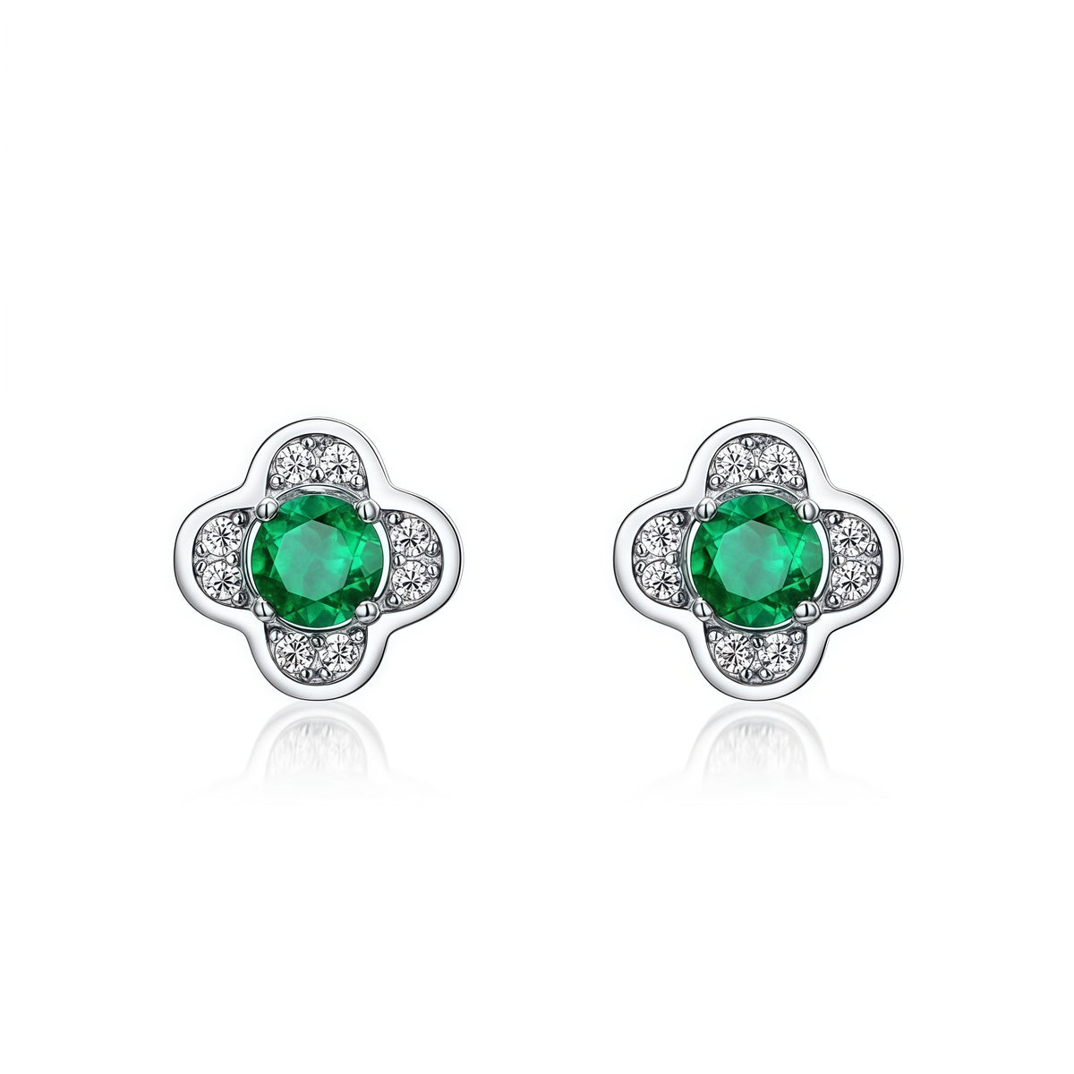 Dainty Clover 0.45CT Lab-Grown Emerald Stud Earrings - 925 Sterling Silver - Dapaza Jewelry