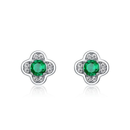 Dainty Clover 0.45CT Lab-Grown Emerald Stud Earrings - 925 Sterling Silver - Dapaza Jewelry