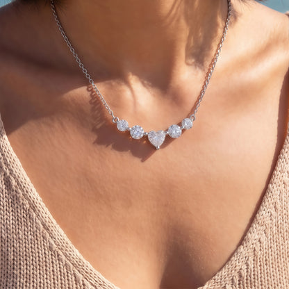 Dapaza 1.1 CT Heart & Round Lab-Grown Diamond Smile Necklace in 925 Sterling Silver