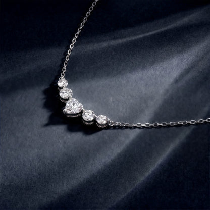 Dapaza 1.1 CT Heart & Round Lab-Grown Diamond Smile Necklace in 925 Sterling Silver
