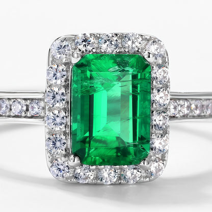 Contemporary Lab-Grown Emerald Statement Ring - 925 Silver - Dapaza