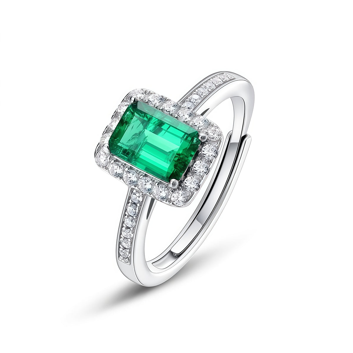 Contemporary Lab-Grown Emerald Statement Ring - 925 Silver - Dapaza