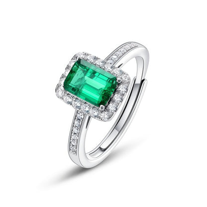 Contemporary Lab-Grown Emerald Statement Ring - 925 Silver - Dapaza