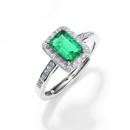 Contemporary Lab-Grown Emerald Statement Ring - 925 Silver - Dapaza