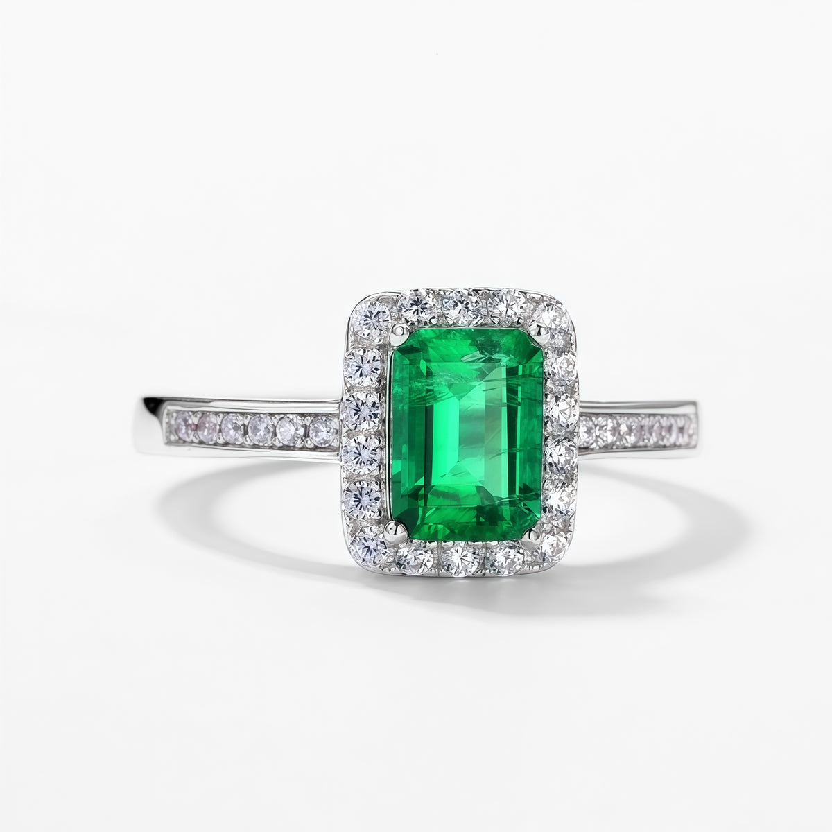 Contemporary Lab-Grown Emerald Statement Ring - 925 Silver - Dapaza