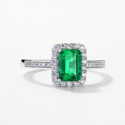 Contemporary Lab-Grown Emerald Statement Ring - 925 Silver - Dapaza