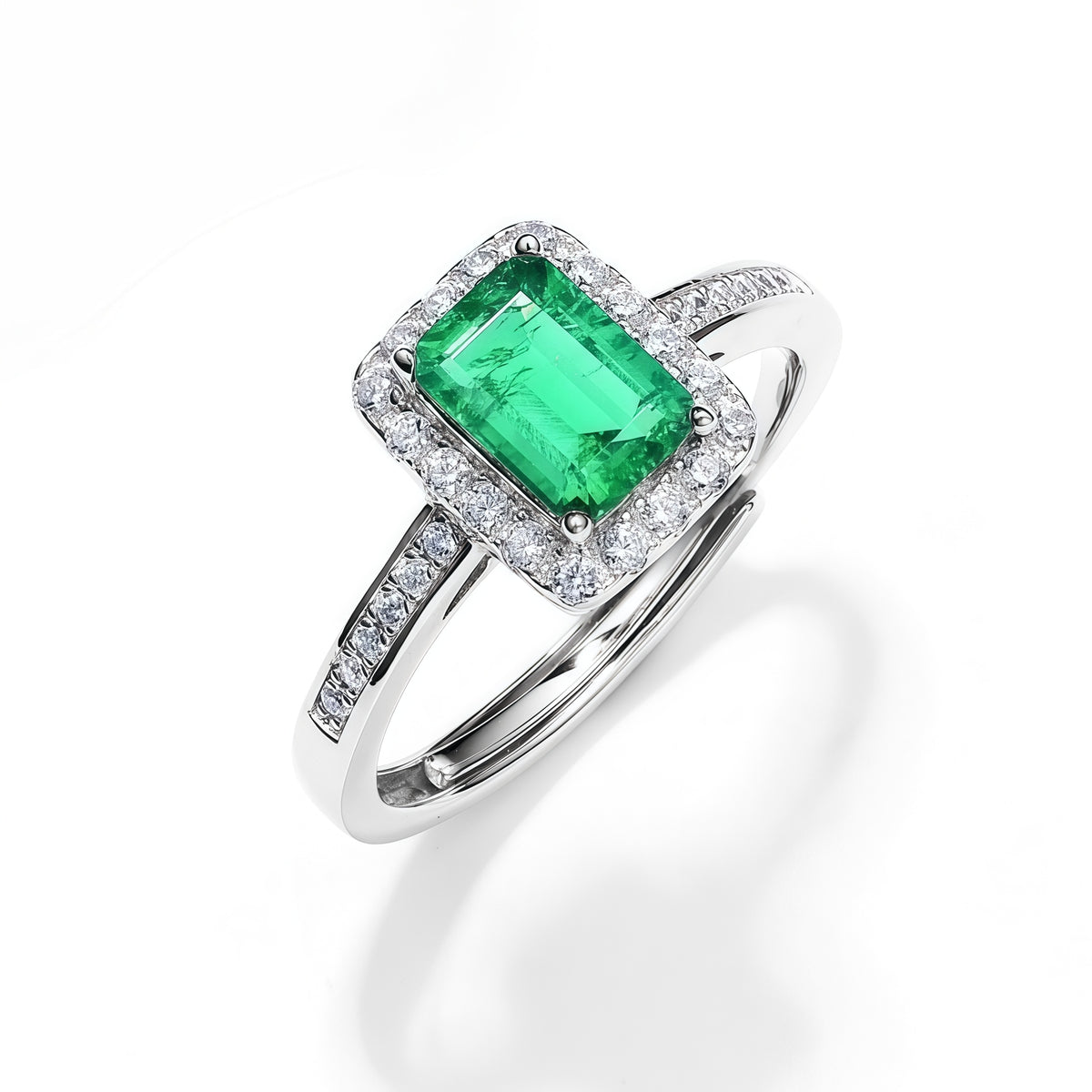 Contemporary Lab-Grown Emerald Statement Ring - 925 Silver - Dapaza